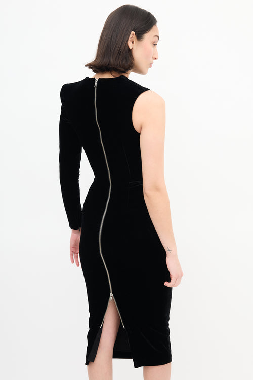 Alex Perry Black Velvet Asymmetric Dress