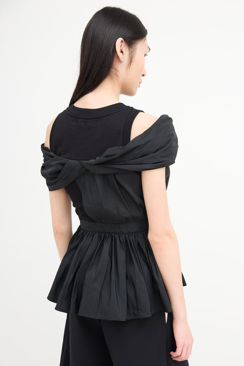 Alexander McQueen Black Pleated Peplum Top