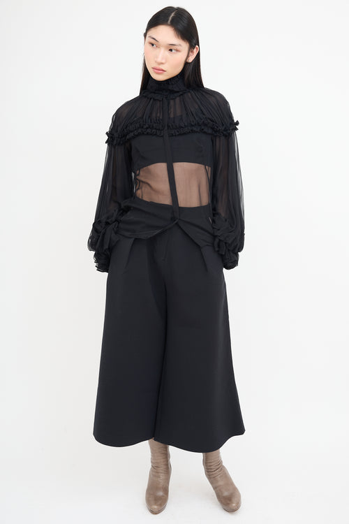 Alexander McQueen Black Silk Ruffle Sheer Blouse