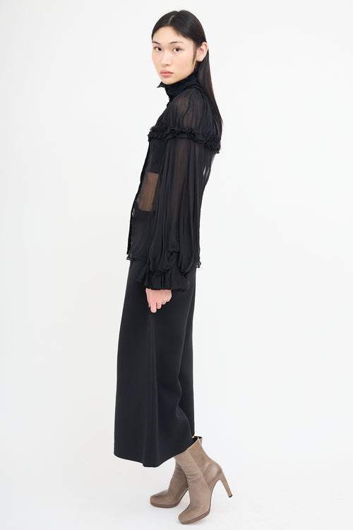 Alexander McQueen Black Silk Ruffle Sheer Blouse