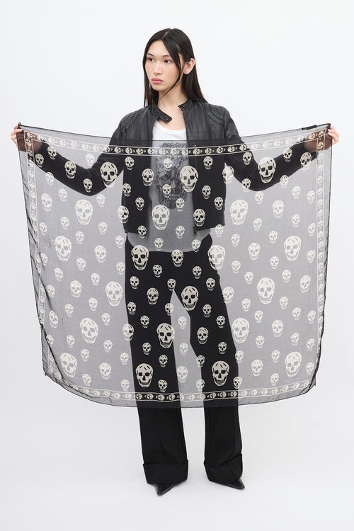 Alexander McQueen Black 
White Silk Skull Scarf