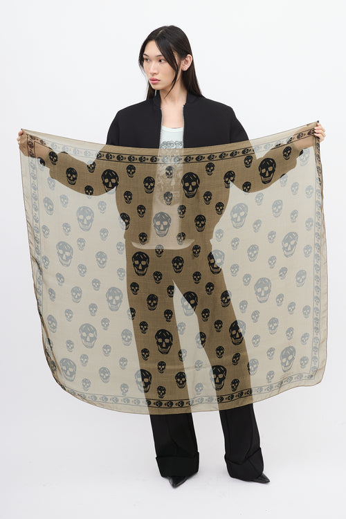 Alexander McQueen Green 
Black Silk Skull Scarf