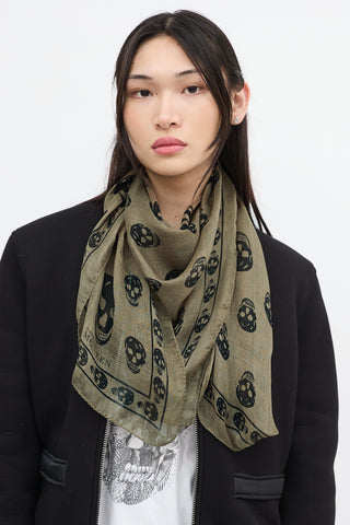 Alexander McQueen Green 
Black Silk Skull Scarf