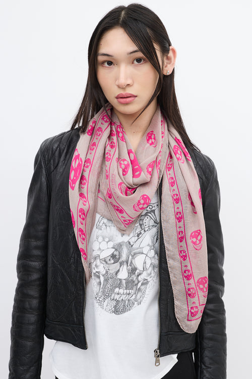 Alexander McQueen Grey 
Pink Silk Skull Scarf