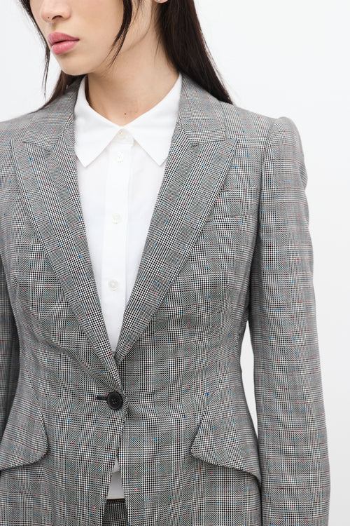 Alexander McQueen Black 
White Wool Houndstooth Blazer