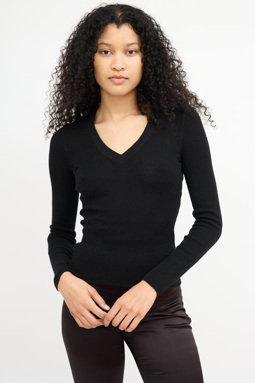 T by Alexander Wang Black V-Neck Long Sleeve Top