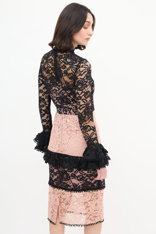 Alexis Black 
Pink Tiered Lace  Dress