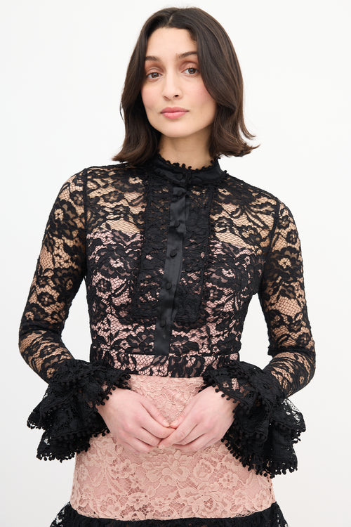 Alexis Black 
Pink Tiered Lace  Dress