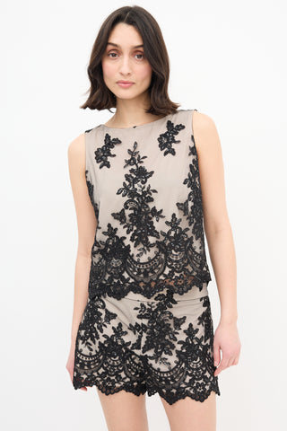 Alice + Olivia Mesh Floral Sequin Set