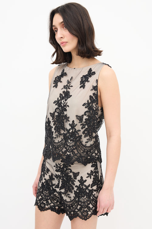 Alice + Olivia Mesh Floral Sequin Set