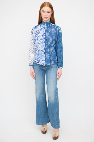 Alix Of Bohemia Blue Printed Kiki Patchwork Blouse