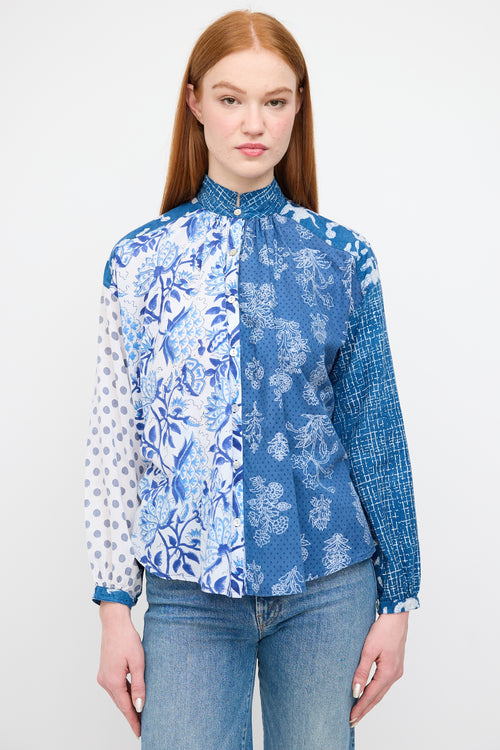 Alix Of Bohemia Blue Printed Kiki Patchwork Blouse