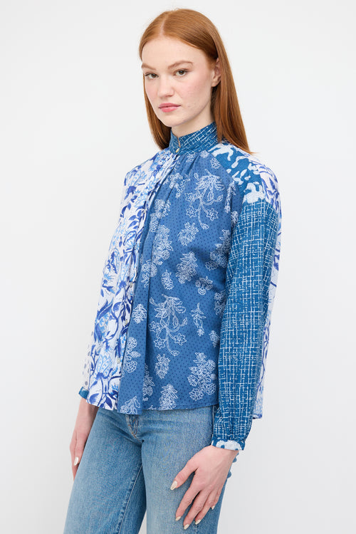 Alix Of Bohemia Blue Printed Kiki Patchwork Blouse