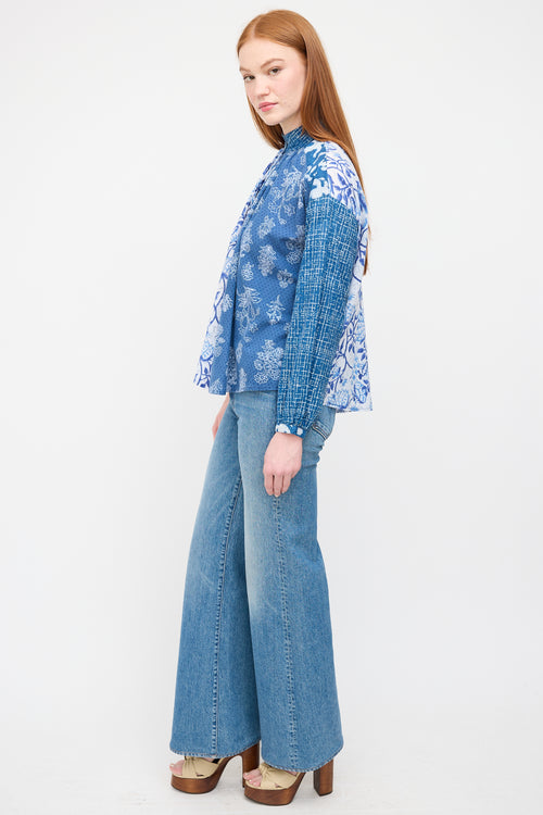 Alix Of Bohemia Blue Printed Kiki Patchwork Blouse