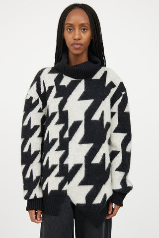 Alexander McQueen Black 
White Mohair Geometric Knit Turtleneck