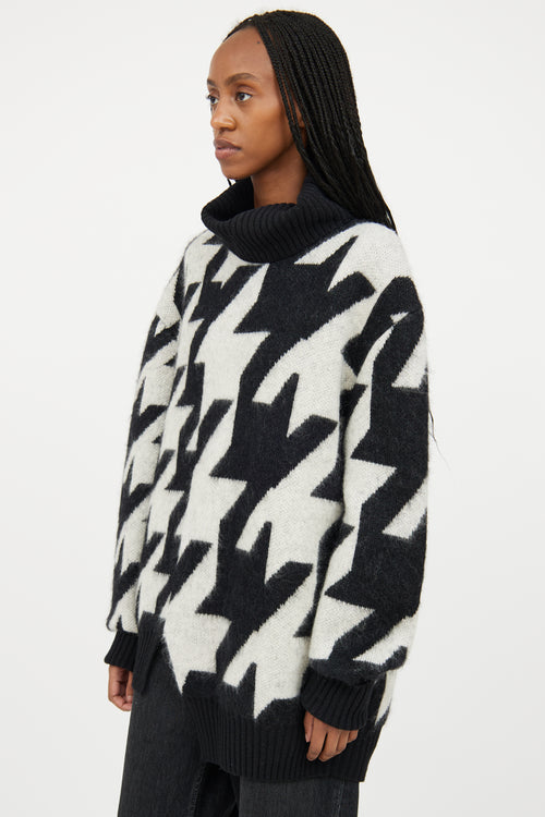 Alexander McQueen Black 
White Mohair Geometric Knit Turtleneck