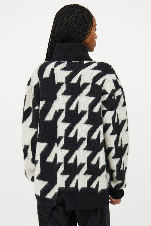 Alexander McQueen Black 
White Mohair Geometric Knit Turtleneck