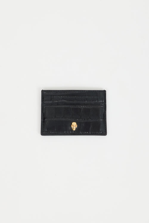 Alexander McQueen Black Embossed Leather Skull Card Holder