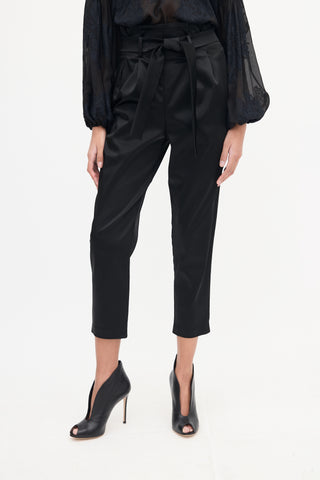 Amanda Uprichard Black Satin Tie Waist Trouser