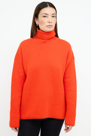 AMI Paris Orange Wool Turtleneck Sweater