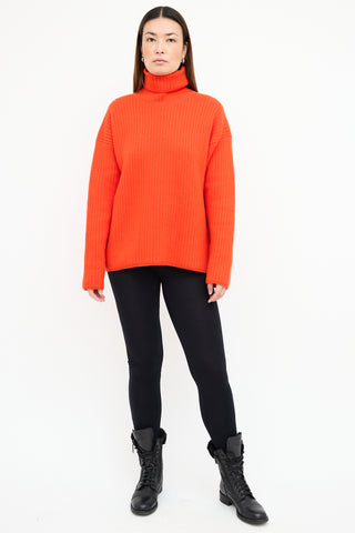 AMI Paris Orange Wool Turtleneck Sweater