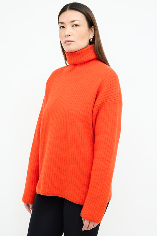 AMI Paris Orange Wool Turtleneck Sweater