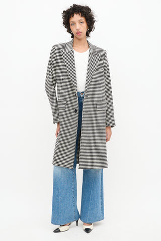 AMI Paris Black 
White Wool Houndstooth Coat