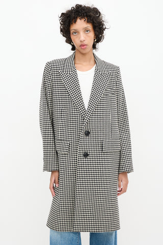 AMI Paris Black 
White Wool Houndstooth Coat