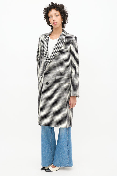 AMI Paris Black 
White Wool Houndstooth Coat