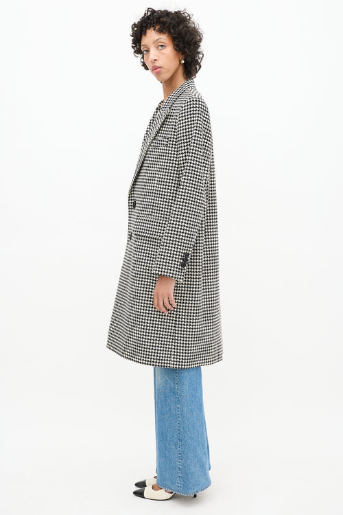 AMI Paris Black 
White Wool Houndstooth Coat