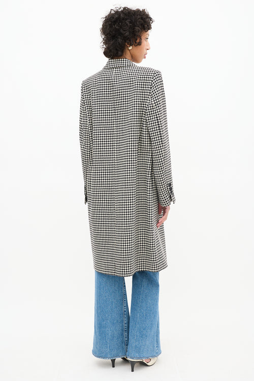 AMI Paris Black 
White Wool Houndstooth Coat