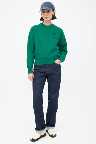 AMI Paris Green Ami de Cœur Crewneck Sweatshirt