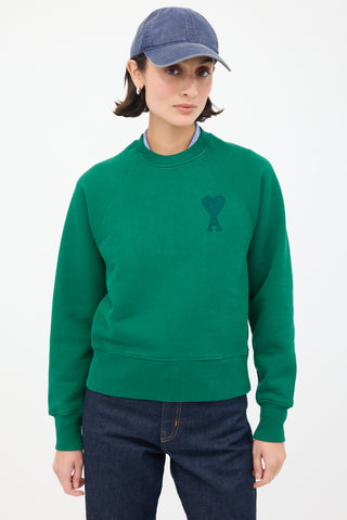 AMI Paris Green Ami de Cœur Crewneck Sweatshirt