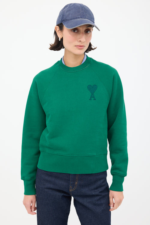 AMI Paris Green Ami de Cœur Crewneck Sweatshirt