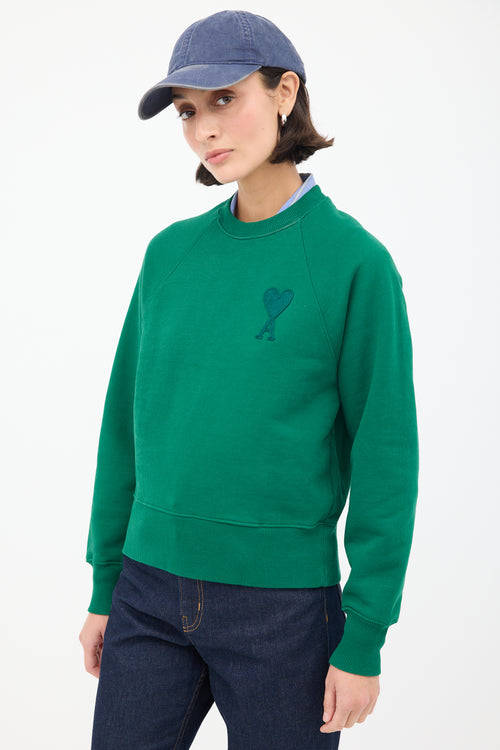 AMI Paris Green Ami de Cœur Crewneck Sweatshirt