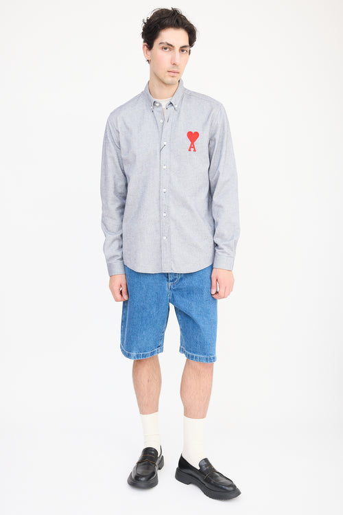 AMI Paris Grey 
Red Heart Logo Shirt