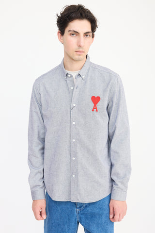 AMI Paris Grey 
Red Heart Logo Shirt