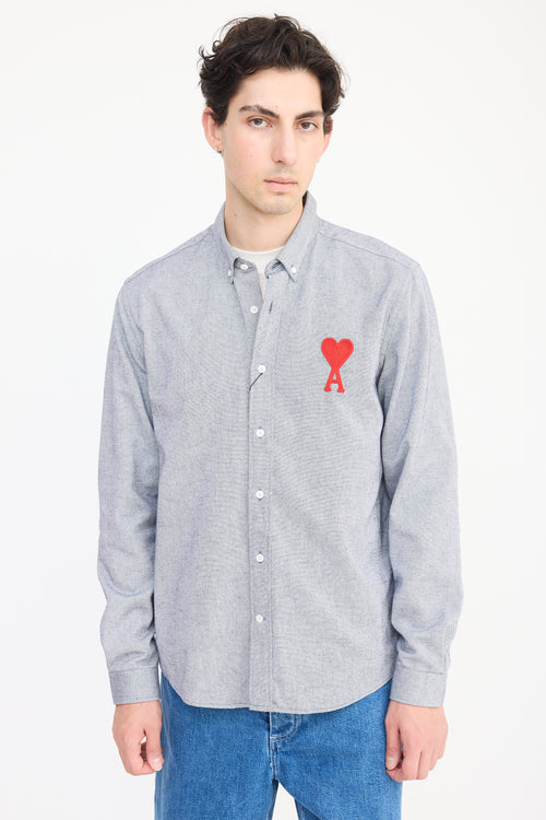 AMI Paris Grey 
Red Heart Logo Shirt