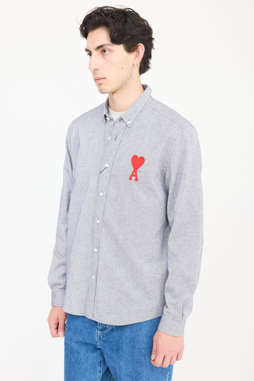 AMI Paris Grey 
Red Heart Logo Shirt