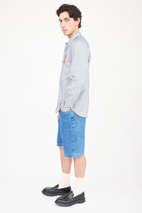 AMI Paris Grey 
Red Heart Logo Shirt