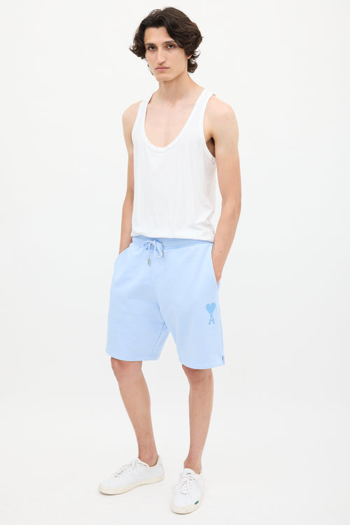 AMI Paris Light Blue Ami De Coeur Track Shorts