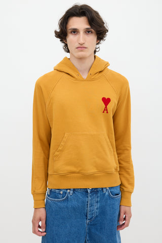 AMI Paris Yellow Ami De Coeur Velvet Logo Hoodie