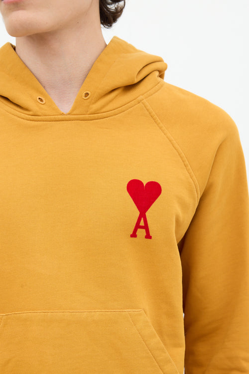 AMI Paris Yellow Ami De Coeur Velvet Logo Hoodie