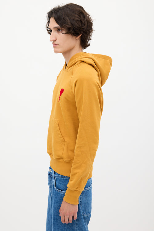 AMI Paris Yellow Ami De Coeur Velvet Logo Hoodie