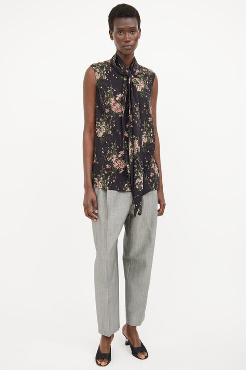 Alexander McQueen Black Floral Necktie Top