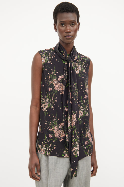 Alexander McQueen Black Floral Necktie Top