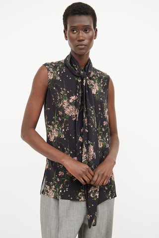 Alexander McQueen Black Floral Necktie Top