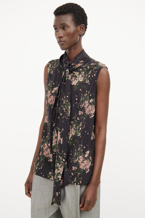 Alexander McQueen Black Floral Necktie Top