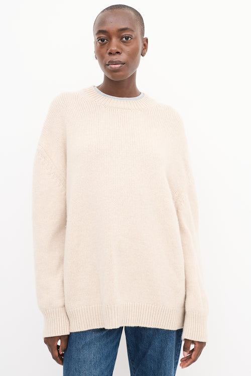 Anine Bing Cream Cashmere Ribbed Sweater