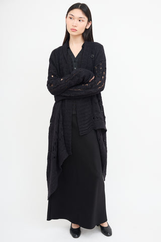 Ann Demeulemeester Black Wool Knit Asymmetrical Cardigan